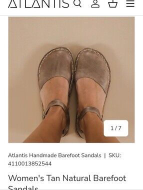 Atlantis Handmade Tan Natural Barefoot Sandals Size 7.5-8 (US) 38 (EU)